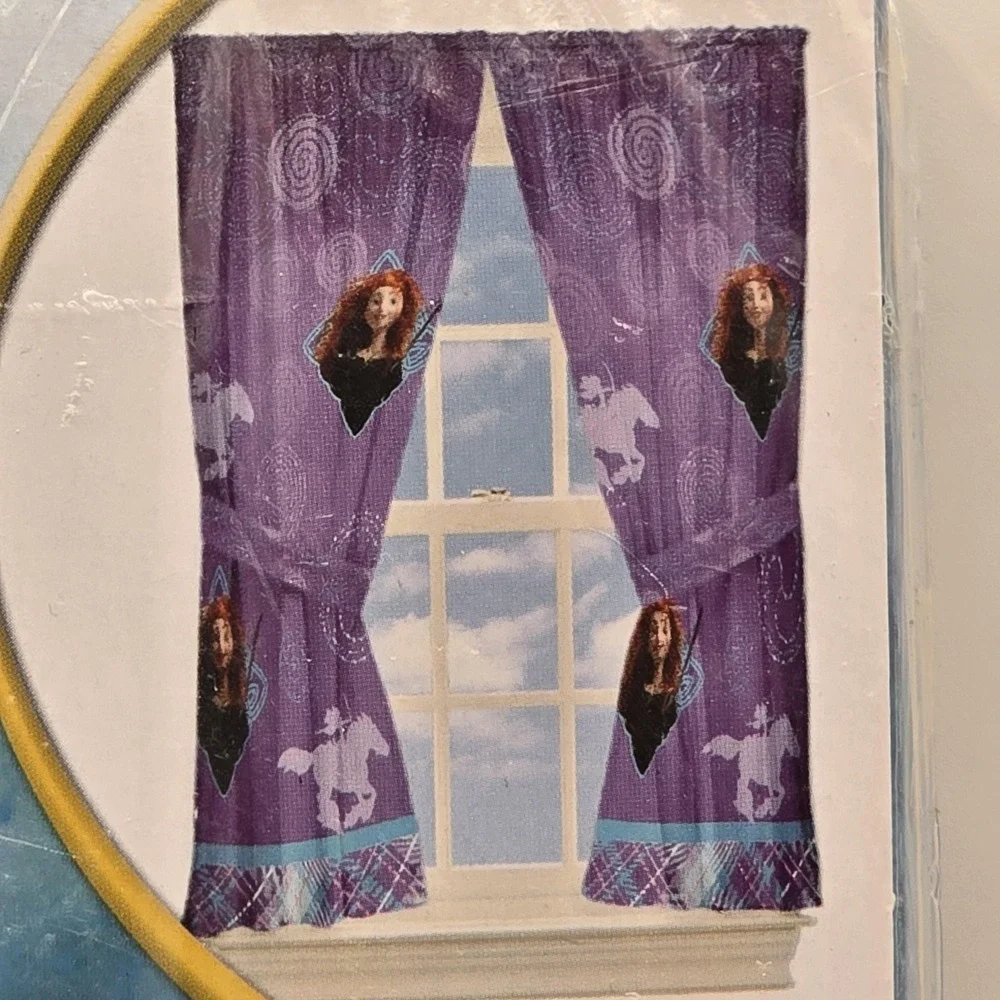 Disney Pixar Brave Microfiber Window Panel Curtains 2 Panels Tie Backs Purple